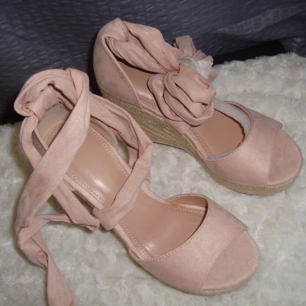 New ZBY Women’s Espadrille Platform Wedge Sandals Ankle Wrap Peep Toe sz 5